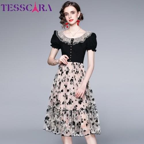 TESSCARA Women Summer Elegant Embroidery Dress Festa High Quality Long Wedding Party Robe Femme Runway Lace Designer Vestidos