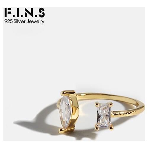 F.I.N.S Simple 100% S925 Sterling Silver Open Ring Geometric Zirconia Slim Finger Rings for Women Wedding Bands Fine Jewelry