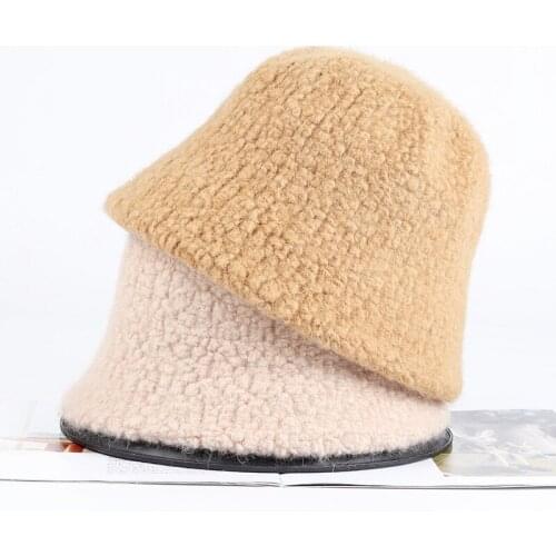 Winter Wool Woolen Knitted Bucket Hat Cashmere Blended Hats For Women Warm Basin Cap Korean versatile Winter Fisherman Hats