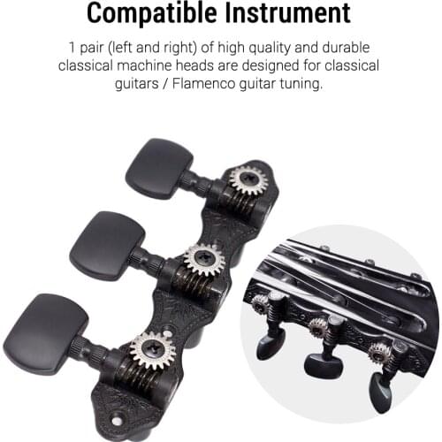 1 Pair 1:18 Black Classical Guitar Tuners Machine Heads Tuning Key Pegs for Classical Guitar or Flamenco Guitar for Guitar Parts