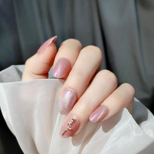 24pcs Pink Roses Spar Wear Short Paragraph Fashion Manicure Patch False Nails Save Time Wearable Nail Patch BUTT666