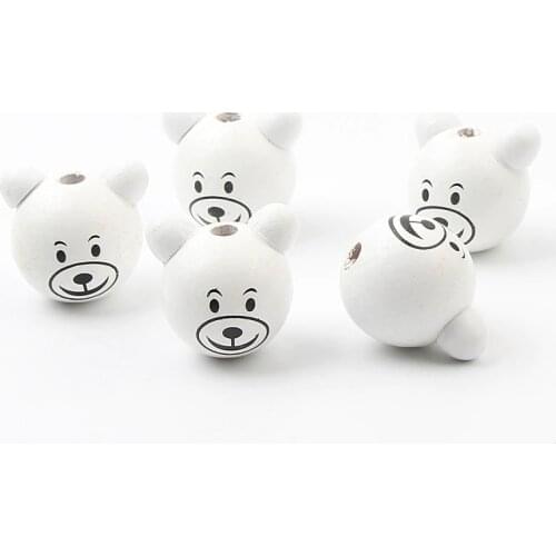 New Design 5pcs Wood 3D Smiling Face Lovely Bear Beads Cute Kids Beads Wooden Ball DIY Children Jewelry Findings