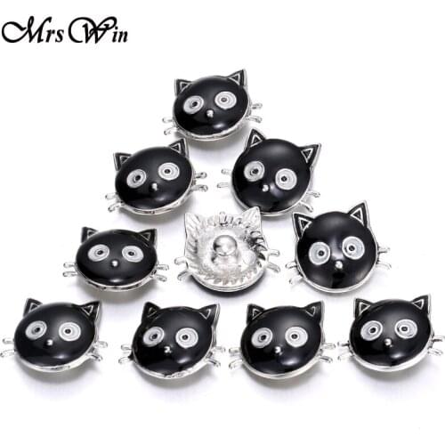6pcs/lot Mrs Win Snap Jewelry 18MM Round Black Drip Cat Metal buttons oil painting snap for snap Bracelet Jewelry