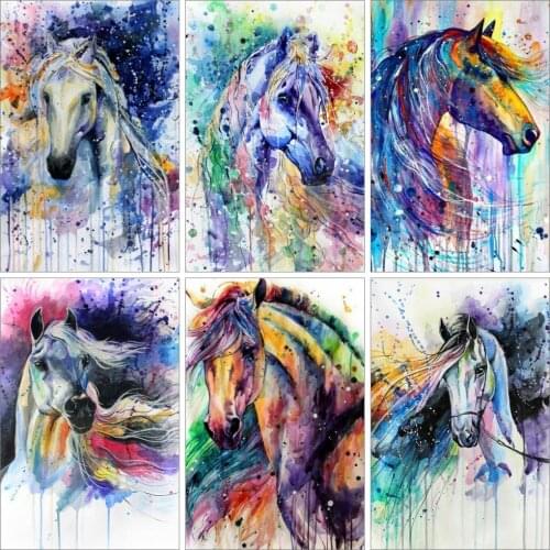 Huacan Full Diamond Embroidery Horse 5D DIY Diamond Painting Mosaic Animals Paintings For Interior Bedroom Decoration