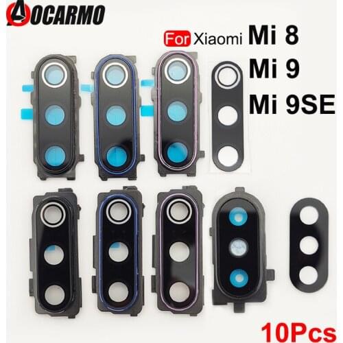Aocarmo 10Pcs/Lot For Xiaomi Mi 8 9 SE 9se Rear Back Camera Lens Glass With Frame +Adhesive Sticker Glue