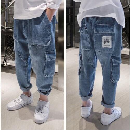 Boys Loose Pants Spring Denim Trousers for Children Korean Toddler Baby Clothes Teenage Jeans Cargo Pants 2 5 8 10 12 14Years