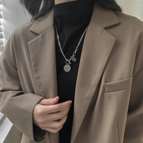 Korean New Harajuku Stainless Steel Smiley Face necklace For Women Mens Hip Hop Punk Cuban Chain OL Stainless Steel Jewelry 2021