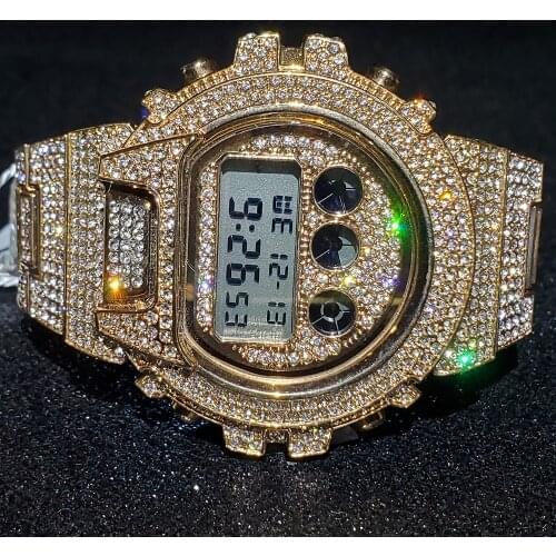 Hip Hop MISSFOX Brand Luxury Rose Gold Watch Men Fully Iced Out Male Digital Watch LED Digital Male Clock AAA Steel Wristwatches