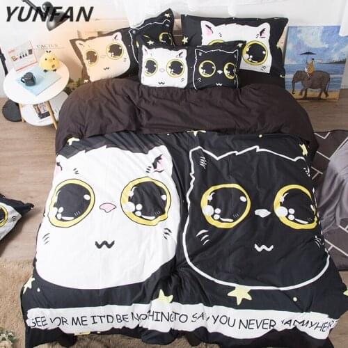 Black and white color cat Pattern Boy Girl Bedding Sets lovely cute Animal bedclothes duvet cover quilt cover pillow cases