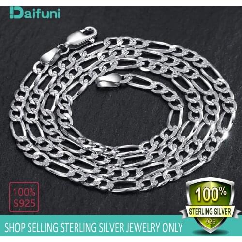 Daifuni 4MM Men Sideways Figaro chain Jewelry 925 Sterling Silver Cuban Chain Necklace HipHop Style Horse Whip Chain Man Jewelry