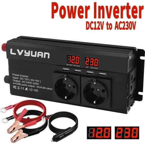 Car Inverter 6000W Peak DC12V/24V to230V EU socket LED Display Modified sine wave with 4.8A 4USB 3AC Sockets Power Inverter