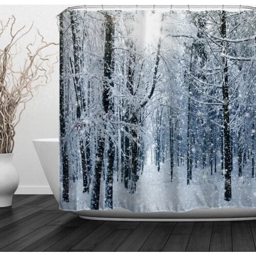 Winter Forest Decor Shower Curtains Winter Snow on Trees Winter Scene Fabric Bathroom Curtains Jungle In Snow