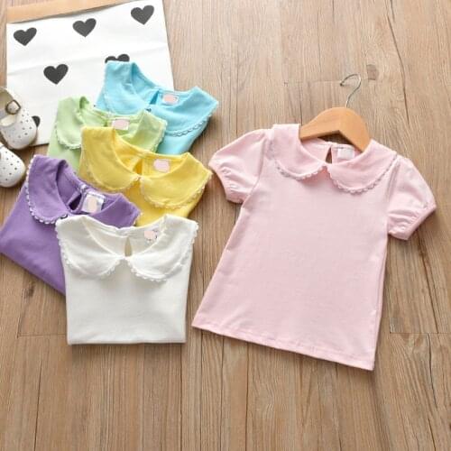Baby Girl T-shirt Cotton Kids Tops Clothes Summer Children T shirt Short Sleeve infant toddlers 73~130 solid