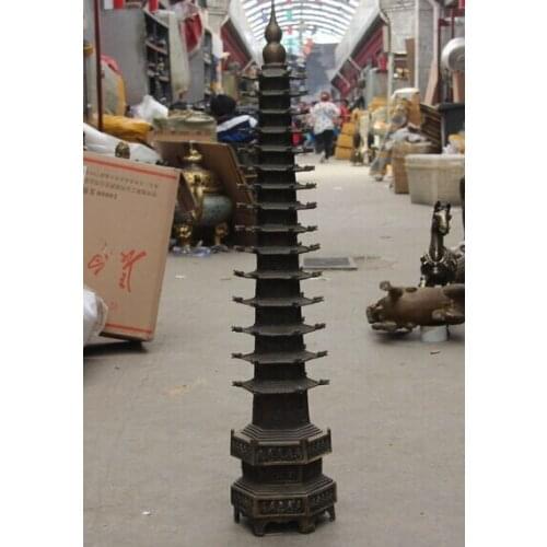 China Folk Bronze Copper Mascot Fengshui Wenchang tower Buddhist pagoda Statue