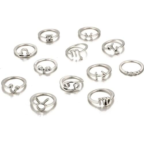 12Pcs Constellations Ring Set For Women Vintage boho Fashion Jewelry Cancer Leo Virgo Libra Rings Zodiac Signs rings