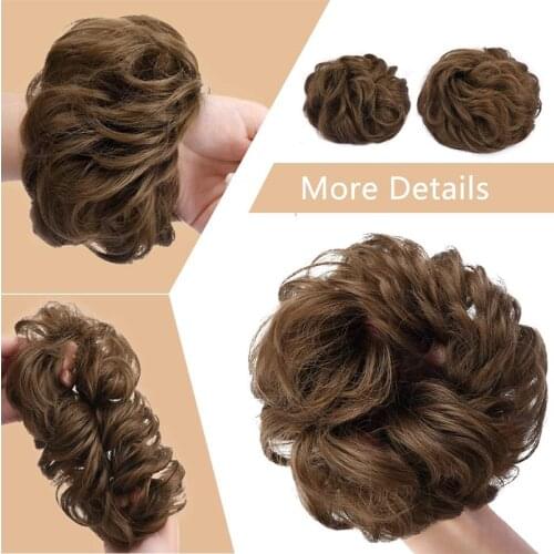 Curly Wavy Bun Synthetic Hair Extensions for Women Hair Ribbon Ponytail with Elastic Band Scrunchies Extension Hairpiece