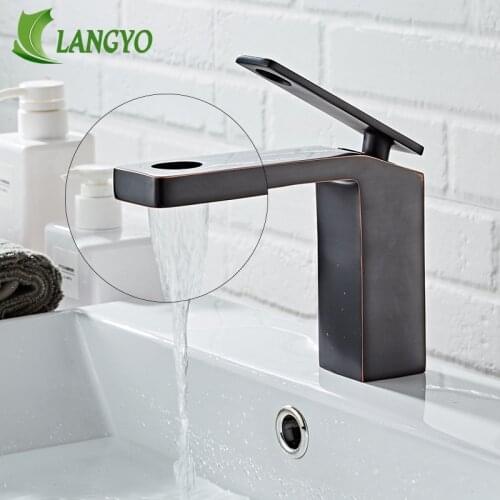 LANGYO Hollow Design Waterfall Chrome/Black Ancient/Brushed Basin Faucet Bathroom Hot&Cold Water Sink Wash Mixer Tap BR-2018A136