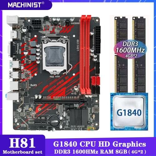 LGA 1150 H81 Motherboard Kit With Intel Celeron G1840 CPU DDR3 8GB(2*4GB) 1600MHz RAM Memory SATA NGFF M.2 H81-PRO-S1 PC
