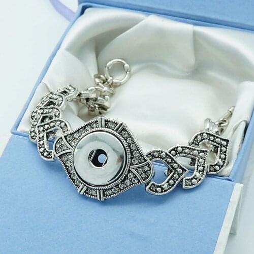 Fashion rhombus charms Crystal pattern metal Snap bracelet 22cm adjustable fit 18MM snap buttons jewelry wholesale SG0048