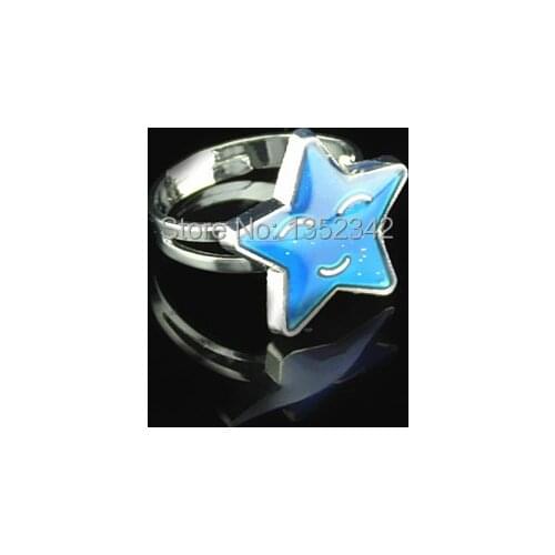 Fashion jewelry smileface star mood ring magic change color ring for women adjustable retail Christmas gift for children