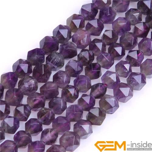 Natural Purple Amethysts Polygonal Faceted Round Beads For Jewelry Making Strand 15"DIY Bracelet Necklace Jewerly Making Beads