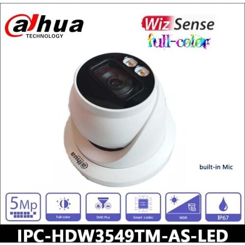 Dahua New Full color IP Camera 5MP WizSense 3 Series Warm LED Eyeball Network poe Camera IPC-HDW3549TM-AS-LED built-in Mic