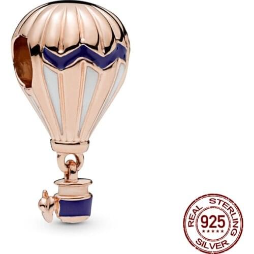 Classic 100% 925 Sterling Silver Beads Blue Hot Air Balloon Pendant Charms fit Original Pans Bracelets Women DIY Jewelry