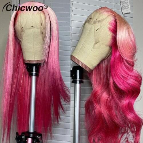 Body Wave Pink Ombre Colored Lace Front Wig Peruvian Remy Straight Human Hair Wigs For Women Wavy Highlight Human Hair Wig 180