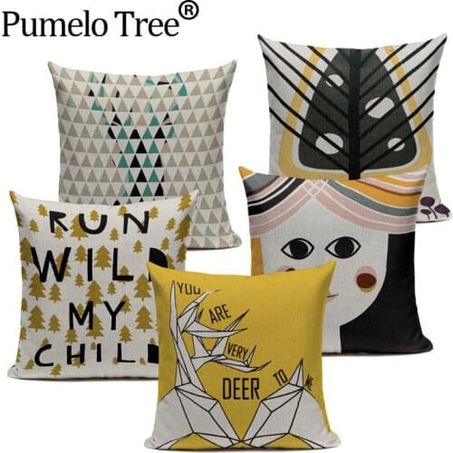 Deer Tree Bohemian Yellow Cushion Covers Nordic Geometric Print Home Decorative Throw Pillowcase capa de almofada decorativa
