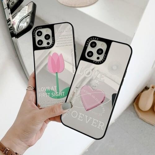 Luxury Mirror Oil Painting Flower Love Heart Letter Phone Case For iPhone 11 12 Pro Max 11Pro XS Max X XR 7 8 Plus SE 2020 Cover