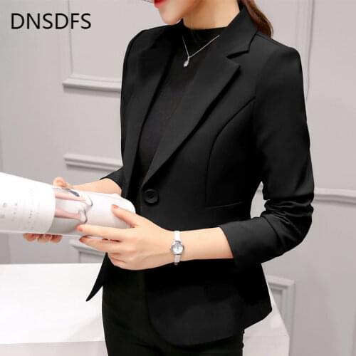 Brand Spring Autumn Slim Fit Women Formal Jackets Office Work Suit Open Front Notched Ladies Solid Black Coat Fashion Coats Tops