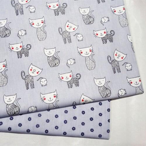 Grey Cat Baby Cotton Quilting Fabric by half meter for DIY Sewing Bed Sheet Dress making cotton fabric 50*160cm