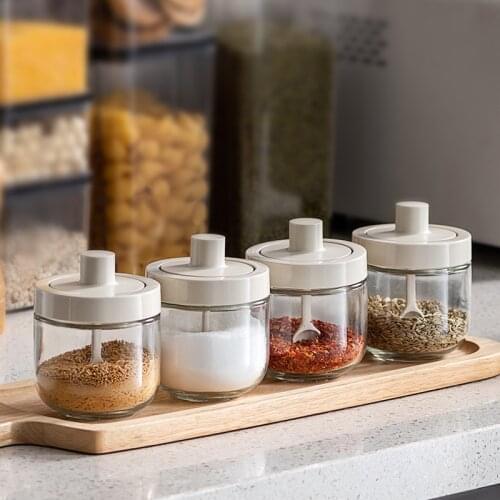 Seasoning Pot Glass Bottle Condiment Storage Box Salt Pepper Sugar Flavoring Container With Lid Kitchen Supplies Accessory
