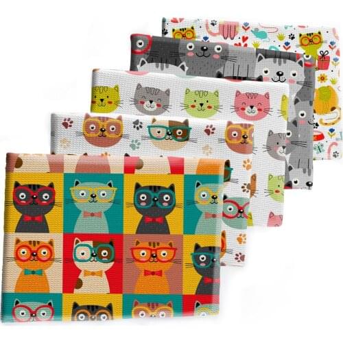 Cartoon Cat Pattern Printed Bullet Textured Liverpool Patchwork Tissue Kids home textile 50*145cm