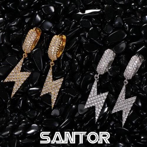 Gold Plated Lightning Hoop Earrings Set Bulk Ice Out Zircon Cuff Earrings Punk Jewelry for Women 2020