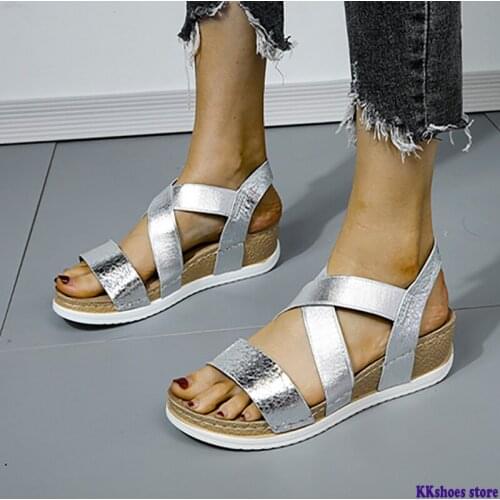 Women Gladiator Sandals Platform Wedges Mid Heels Rome Style Solid Casual Fashion Beach Female Ladies Shoes Zapatos De Mujer