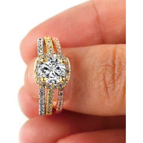MxGxFam Square Zircon 3 Ring Set For Women Mix 3 Gold color Fashion Jewelry Bijoux AAA+ Original Design