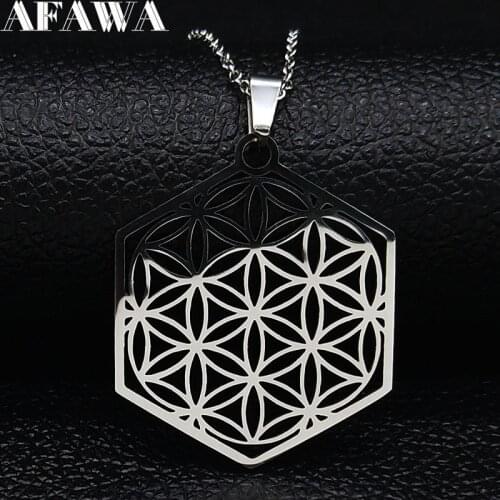 2021 Fashion Geometric Flower of Life Stainless Steel Necklace Chain for Women Silver Color Necklace Jewelry Collares N3013S02