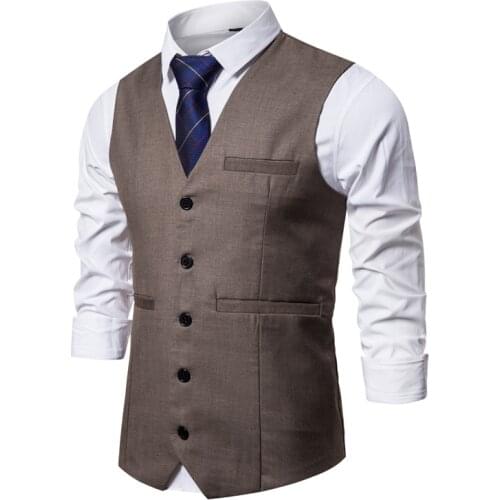 Vests Men Suit Smart Casual Sleeveless Waistcoat Vintage Formal Blazers Vest for Wedding Single Buttons Vests Fit Mens Waistcoat