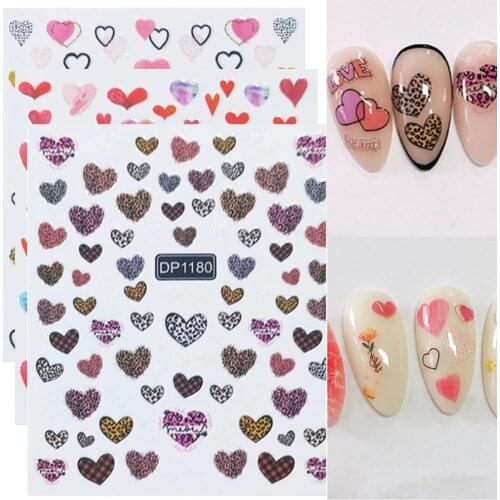 1Pc Leopard Color Gradient Love Heart Nail Sticker 3D Self-adhesive Manicure Art Decorations Decals Foil Jewelry