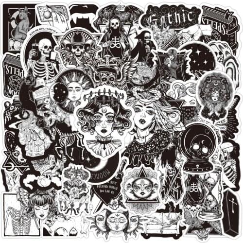 10/50PCS Retro Gothic Black and White Horror Skull Graffiti Stickers Car Luggage Guitar Skateboard Waterproof Decals Sticker