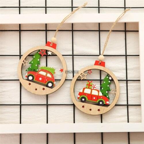 100pcs Wooden Christmas Car Decorations Car Hanging Pendants New Year Christmas Decorations For Home Party Navidad New Year