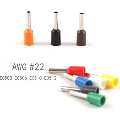 100 Pcs/lot E0506 E0508 E0510 E0512Crimp Terminals Insulated Ferrules Terminal Block Cord End Wire Connector 0.5mm2 AWG 22