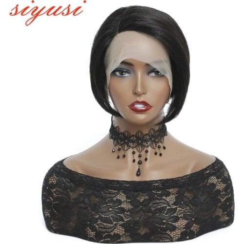 13x1 HD Transpare Lace Human Hair Wigs Brazilian Straight Glueless L Part Lace Front Wigs Short Human Hair Wigs For Black Women