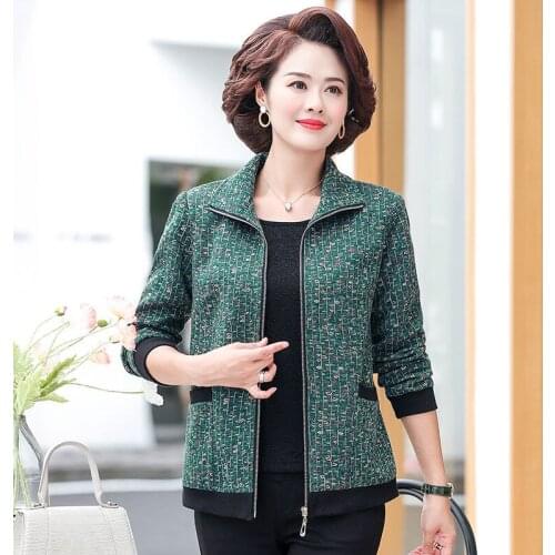 2021 Middle Age Mother Printed Short Bomber Jackets Women Autumn New Long Sleeve Plus Size Coats Casual Loose Outerwear W510