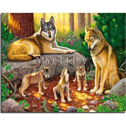 Wolf 5D DIY Diamond Painting Cross Stitch Animals Needlework Full Round Rhinestone Mosaic Diamond Embroidery Home Decor Crafts