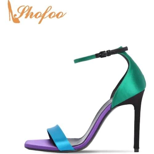 Multicolor Satin Stiletto High Heels Women Sandals Narrow Band Buckle Large Size 15 16 Ladies Summer Fashion New Shoes Shofoo