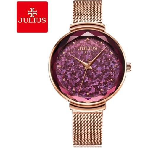 Julius Brand Starry sky Big Dial Watch for Women Waterproof Dress Watches Ladies Stainless Steel Mesh Belt quartz Wristwach