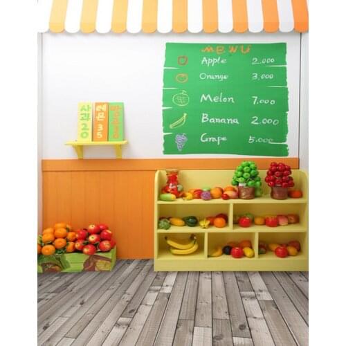 5x7ft Wooden Floor Fruits Store Photography Backdrops Photo Props Studio Background
