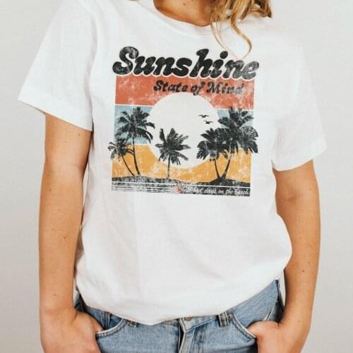 Sunshine State of Mind Tshirt Women Men Summer Palm Tree Graphic Tees O Neck Short Sleeve Tops Camisas Mujer Womens Clothing